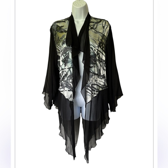 Simply Silk Kimono Jacket Topper Cardigan Leaf Print Artsy Excellent Size S/M - Picture 1 of 7